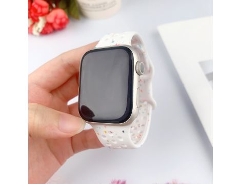 Pasek Opaska Bransoletka Silikon Plamki Biały Kolor do Apple Watch 3 4 5 6 7 8 9 SE 38/40/41mm - 2